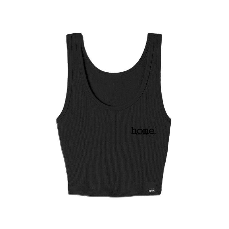 home_254 BLACK MUSHIE VEST TOP WITH A BLACK 3D WORDS PRINT 