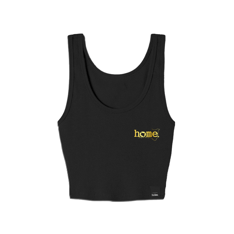 home_254 BLACK MUSHIE VEST TOP WITH A GOLD 3D WORDS PRINT 