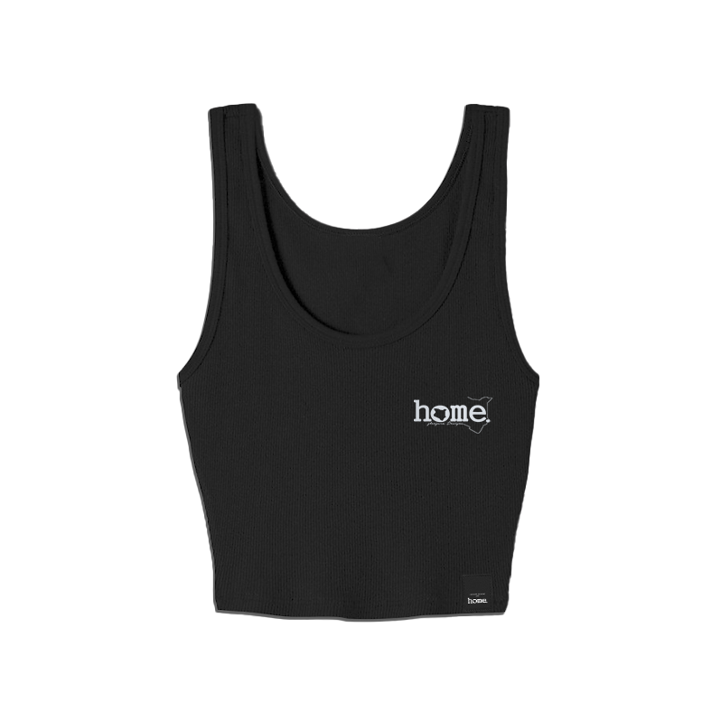 home_254 BLACK MUSHIE VEST TOP WITH A SILVER 3D WORDS PRINT 