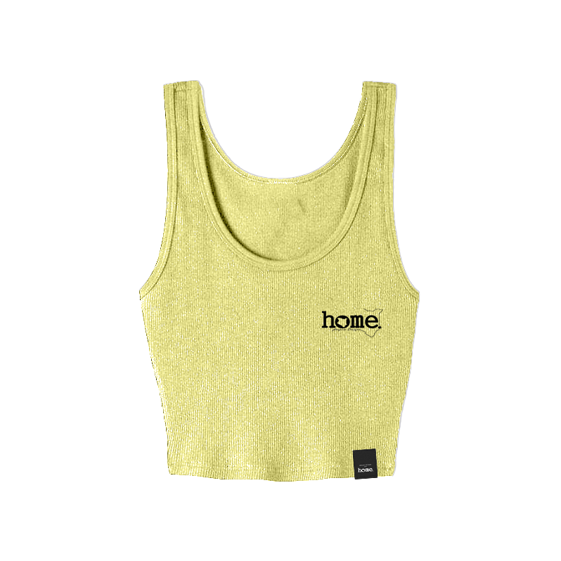 home_254 CANARY YELLOW MUSHIE VEST TOP WITH A BLACK 3D WORDS PRINT 