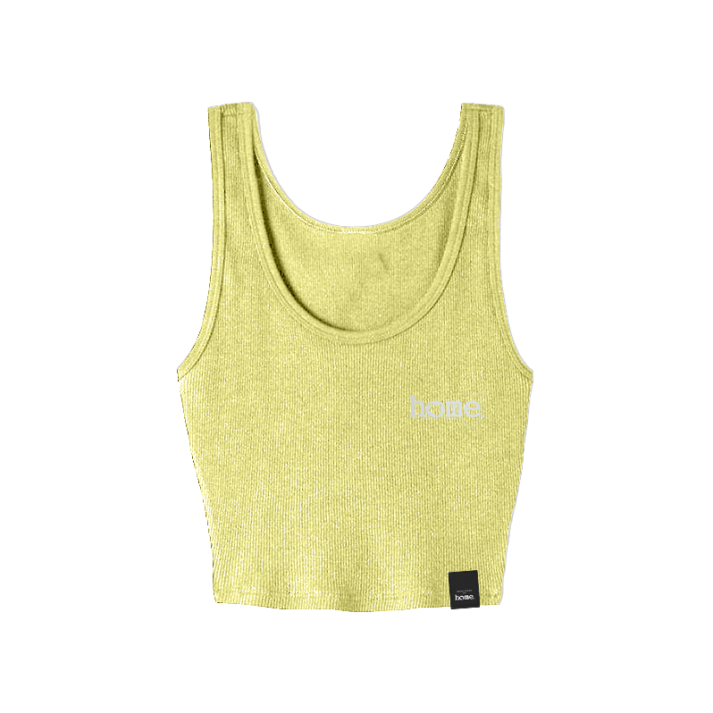 home_254 CANARY YELLOW MUSHIE VEST TOP WITH A SILVER 3D WORDS PRINT 