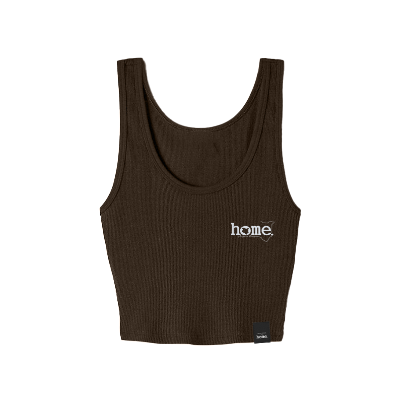 home_254 DARK BROWN MUSHIE VEST TOP WITH A SILVER 3D WORDS PRINT 