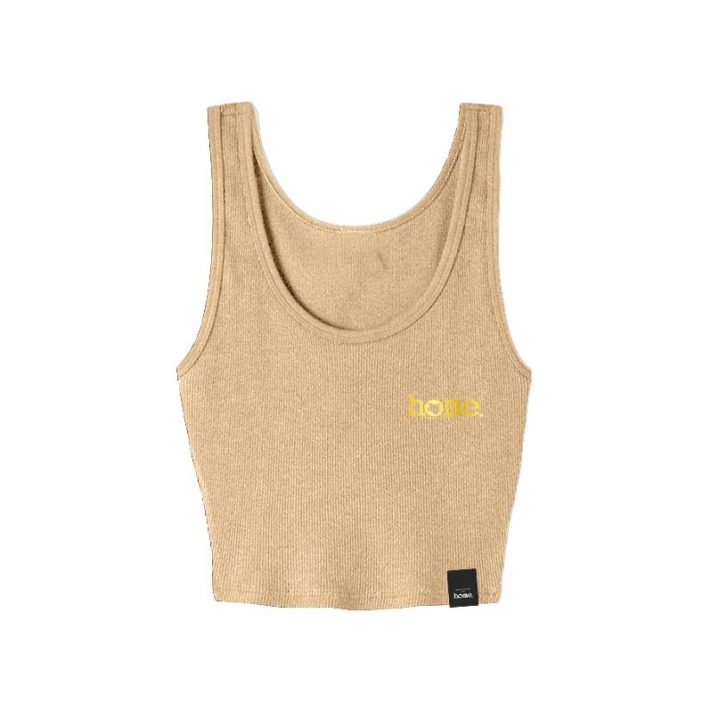 home_254 LIGHT BROWN MUSHIE VEST TOP WITH A GOLD 3D WORDS PRINT