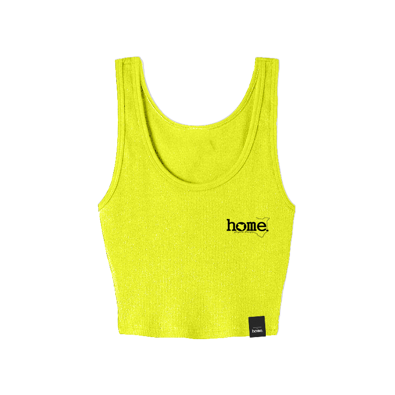 home_254 LIME GREEN MUSHIE VEST TOP WITH A BLACK 3D WORDS PRINT 