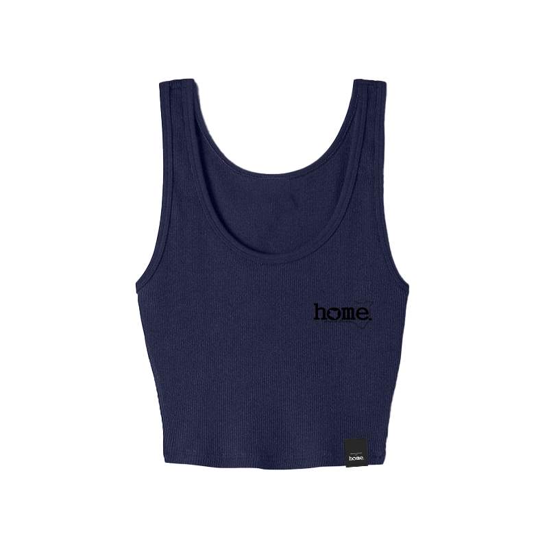home_254 NAVY BLUE MUSHIE VEST TOP WITH A BLACK 3D WORDS PRINT 