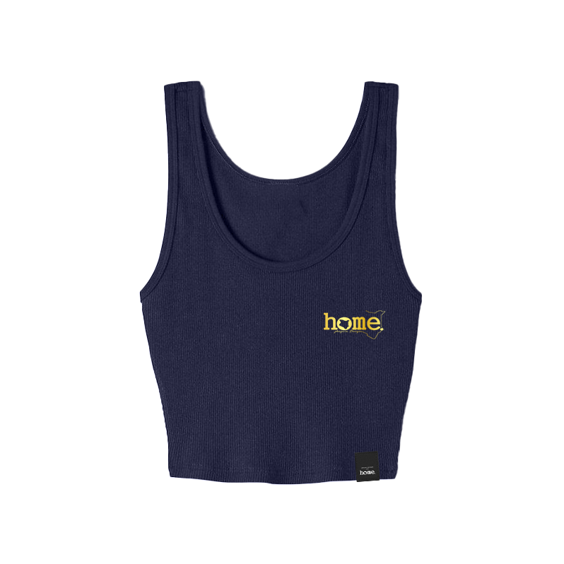 home_254 NAVY BLUE MUSHIE VEST TOP WITH A GOLD 3D WORDS PRINT 