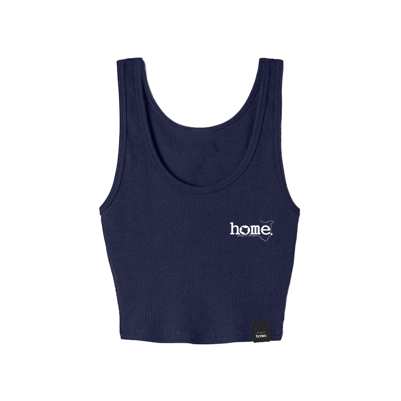 home_254 NAVY BLUE MUSHIE VEST TOP WITH A WHITE 3D WORDS PRINT 