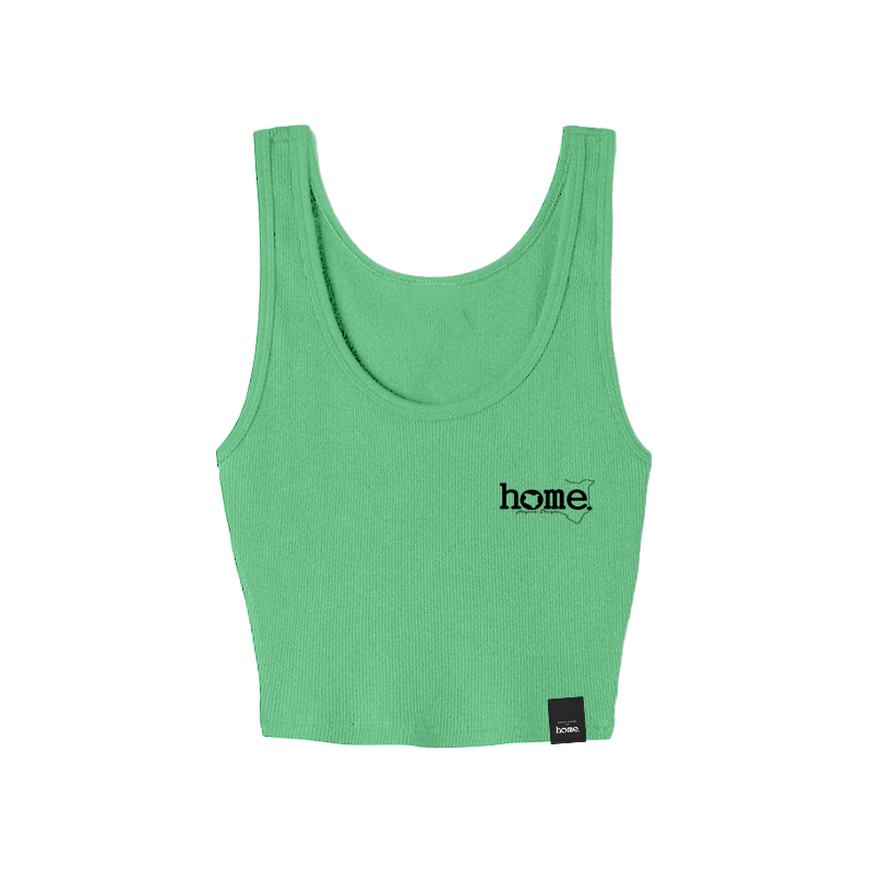 home_254 TURQUOISE GREEN MUSHIE VEST TOP WITH A BLACK 3D WORDS PRINT 