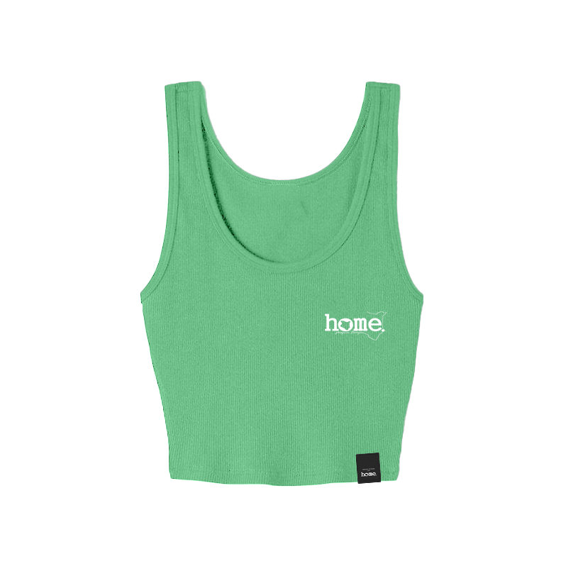 home_254 TURQUOISE GREEN MUSHIE VEST TOP WITH A WHITE 3D WORDS PRINT 