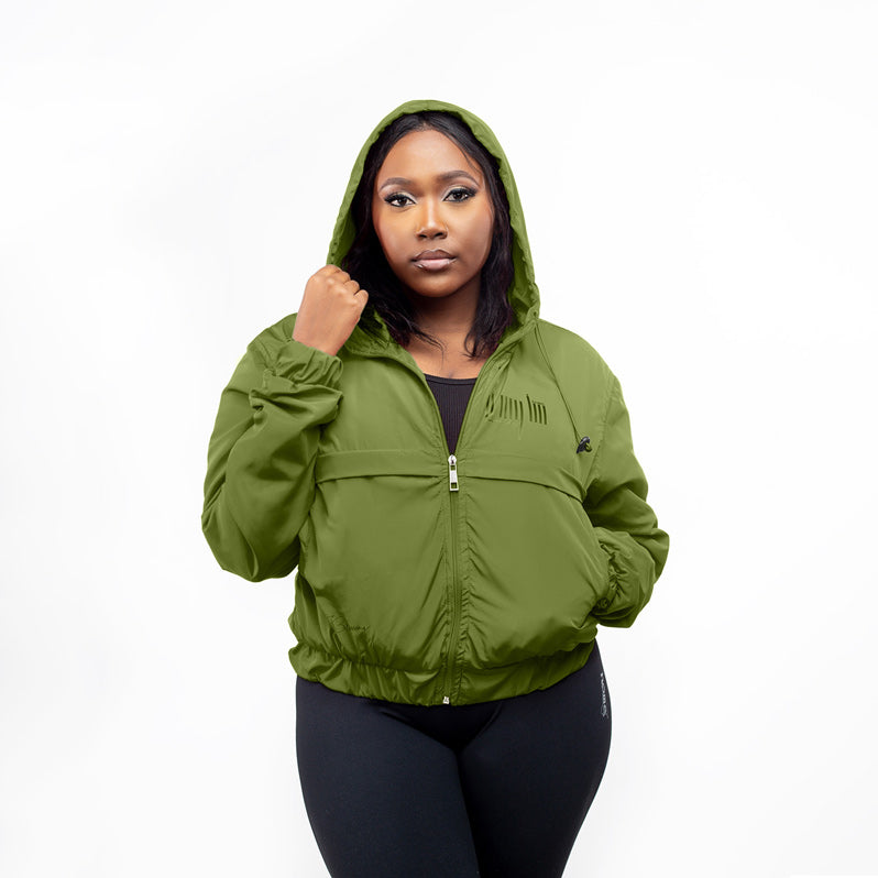 Home_254 x JBlessing, Women's Olive Green Slinky Jacket- Front view