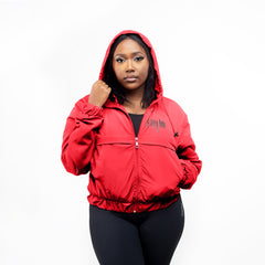 Home_254 x JBlessing, Women's Red Slinky Jacket- Front view