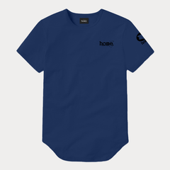 JBeeJura | home-254 navy blue classic man elongated hem t-shirt with black tag print