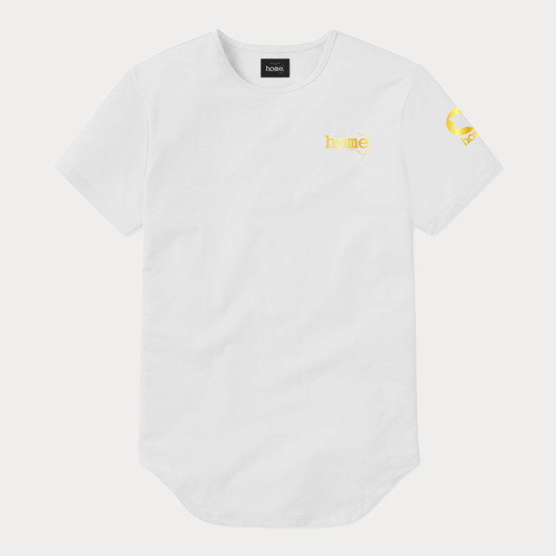 JBeeJura | home-254 white classic man elongated hem t-shirt with gold tag print