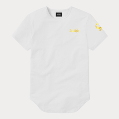 JBeeJura | home-254 white classic man elongated hem t-shirt with gold tag print