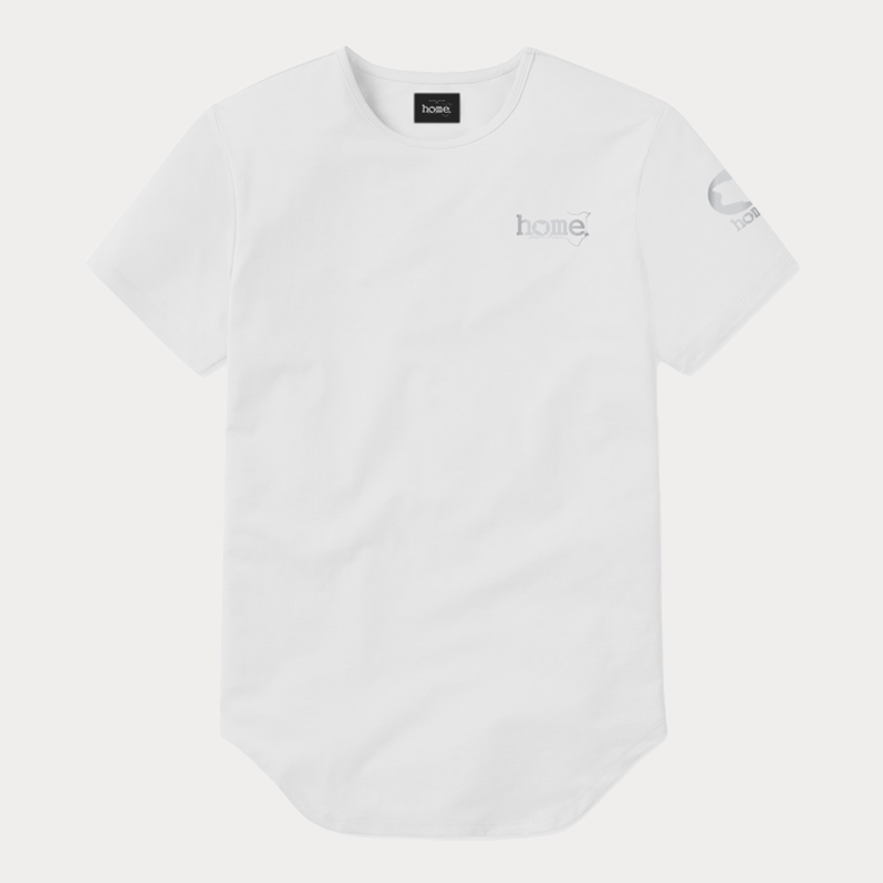 JBeeJura | home-254 white classic man elongated hem t-shirt with silver tag print