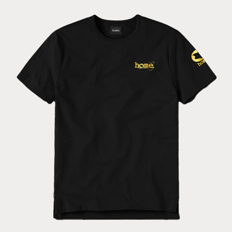 JBeeJura | home-254 black classic man split hem t-shirt with gold tag print