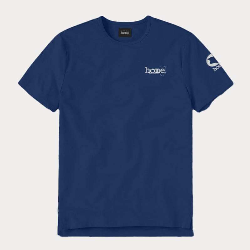 JBeeJura | home-254 navy blue classic man split hem t-shirt with silver tag print