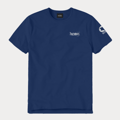 JBeeJura | home-254 navy blue classic man split hem t-shirt with silver tag print