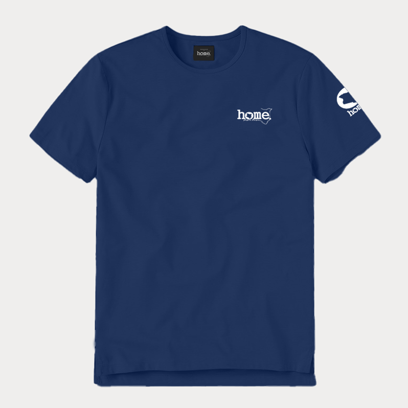 JBeeJura | home-254 navy blue classic man split hem t-shirt with white tag print
