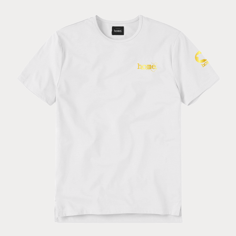 JBeeJura | home-254 white classic man split hem t-shirt with gold tag print