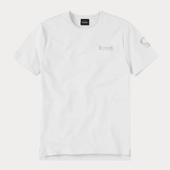 JBeeJura | home-254 white classic man split hem t-shirt with silver tag print