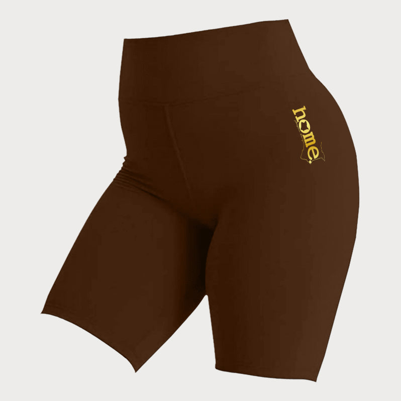 JBEEJURA DESIGNZ | home - 254 Chocolate Brown Women's Bike Shorts with a Gold Logo from XS-XXL sizes.