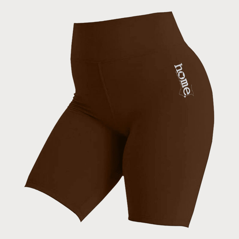 JBEEJURA DESIGNZ | home - 254 Chocolate Brown Women's Bike Shorts with a Silver Logo from XS-XXL sizes.