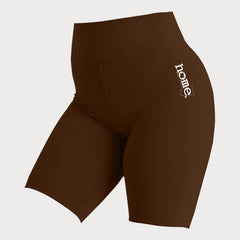 JBEEJURA DESIGNZ | home - 254 Chocolate Brown Women's Bike Shorts with a White Logo from XS-XXL sizes.