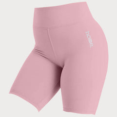 JBEEJURA DESIGNZ | home - 254 Baby Pink Women's Bike Shorts with a Silver Logo from XS-XXL sizes.