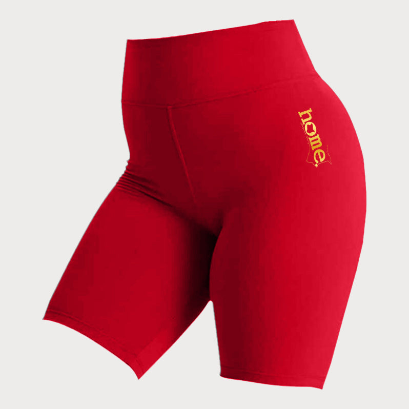 JBEEJURA DESIGNZ | home - 254 Red Women's Bike Shorts with a Gold Logo from XS-XXL sizes.